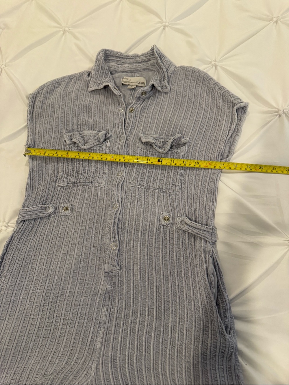 Vintage Havana Blue Textured Button-Down Romper Size Small - Picture 6 of 11